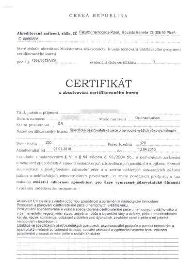certifikát ACME Certifikát ISO ACME Domácí péče s.r.o. poskytování domácí zdravotní péče
