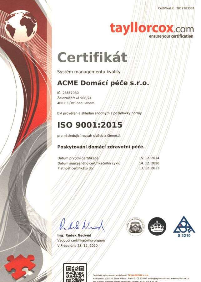 certifikat-iso-9001 Certifikát ISO ACME Domácí péče s.r.o. poskytování domácí zdravotní péče